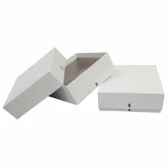 This fiberboard tube storage box is designed for organizing and storing tubes in cold storage environments. With overall dimensions of 6 inches in length and width, it provides lightweight protection for samples. Compatible with manufacturer model numbers ND100, ND49, ND64, and ND81.