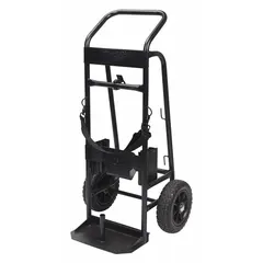 Hammer cart for transporting and supporting breakers on job sites. Overall height 42 1/2 in, overall width 21 5/8 in. Allows one-person movement of heavy demolition equipment without lifting, reducing fatigue during concrete breaking and trenching applications.