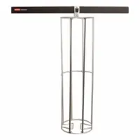 Steel vertical ball rack designed for wall-mount track systems. Holds balls or similar round items securely, optimizing vertical storage space in garages, workshops, and industrial areas. Measures 2.3 in x 19 in x 12 in with a 50 lb load capacity