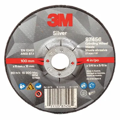 3M Depressed Center Grinding Wheel: Type 27, 4" x 1/4" x 5/8", Ceramic - Cool-Cutting Grinding Wheels for Carbon & Stainless Steel