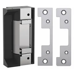 Cylindrical electric strike for use with cylindrical locksets in access control systems. Stainless steel construction. Accepts 12/24V AC/DC input. Heavy duty rating suitable for high-traffic doors.