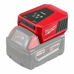 This unit serves as both a charger and power supply for M18 battery systems, operating at 18V DC with two ports. It is used in construction, maintenance, and industrial settings to keep battery systems operational.