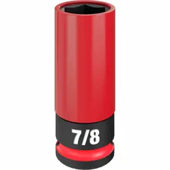 This 1/2 in drive SAE socket has a 7/8 in 6-point deep friction design for secure grip on fasteners. The non-marring construction protects wheel surfaces during lug nut removal and installation. Black Phosphate finish provides corrosion resistance.