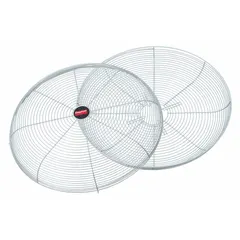 This steel fan guard set includes one front and one rear section, designed to enclose industrial and ceiling fans. The powder-coated gray finish provides corrosion resistance. Typical applications include protecting personnel from rotating fan blades in commercial or industrial environments.