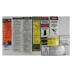 Replacement label kit for Louisville Ladder equipment. Designed for use with manufacturer model number FE7616. Provides necessary safety and compliance labels for material handling applications.
