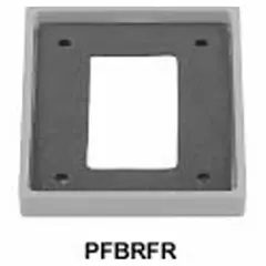 PVC rectangular flange and trim ring for floor boxes. Provides a finished border around floor box openings in commercial or industrial flooring. Compatible with PFBRGx and PFBRG1/PFBRG2 series floor boxes.