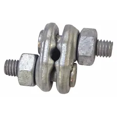 Steel fist clip for wire rope termination, compatible with 1/4 in rope diameter and 4 in rope turnback length. Used to form eyes or loops in rigging and lifting applications.