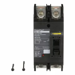 The Square D QDL22125 is a 2-pole Q-Frame molded case circuit breaker rated 125 A with a maximum interrupting rating of 25 kA at 240 V AC. It features a fixed instantaneous trip and lug-type terminal connections. This breaker is used for overcurrent protection in electrical distribution systems.