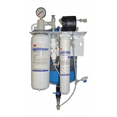 This reverse osmosis water filter system reduces chlorine odor from water. It has a maximum operating pressure of 125 psi and an overall height of 22 1/2 inches. Suitable for point-of-use water treatment in commercial or industrial settings where improved water quality is required.