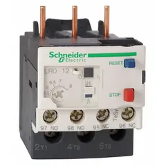 IEC thermal overload relay with integrated bimetallic elements for motor protection against overloads. Features 3 poles, 1NO/1NC auxiliary contacts, screw clamp terminals, and a maximum voltage rating of 690V AC. Compatible with TeSys Deca contactors (9 to 38 Amp models). No external thermal units required.