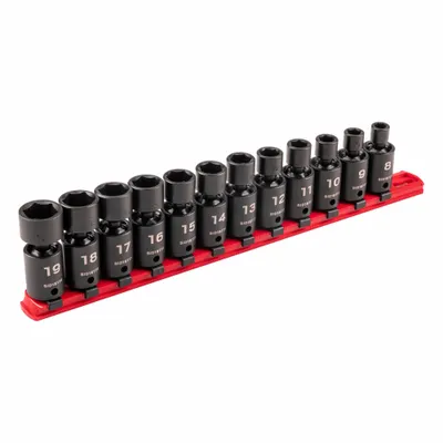 TEKTON Flex Impact Socket Set: 3/8 in Drive Size, 12 Pieces - Metric Flex Impact Socket Sets