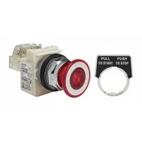 SCHNEIDER Mushroom Head Push Button: Illuminated, Mushroom Head Profile, Non-Metallic, 30 mm, SPDT (MPN 9001KR9P35RH13)