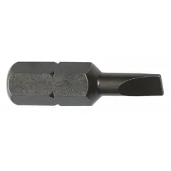 This APEX insert bit features a slotted head design with a hex drive for use with power tools. It has an imperial size of 5F-6R and a standard tip style. The bit is made from S2 steel and is sold in a 5-pack. Suitable for driving slotted-head screws in assembly and maintenance tasks.