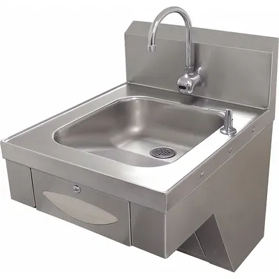 SPACE-SAVER Hand Sink: 1 Stations, 5 in Bowl Dp, 14 in Bowl Lg, 16 in Bowl Wd - One-Station Wall-Mounted Hand Sinks with Faucets