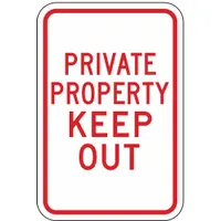 Aluminum sign with mounting holes for permanent installation. Nominal size 18 inches, thickness 0.063 inches. Used to mark restricted areas on private property, helping to prevent unauthorized access