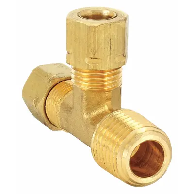 PARKER Compression Tee Fitting: 1/4 in OD x 1/4 in Pipe x 1/4 in OD Fitting Size, Brass - Self-Aligning Brass Compression Fittings