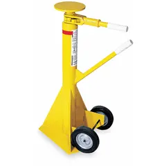 This ratchet-operated trailer-stabilizing jack provides support and leveling for heavy trailers during loading or parking. It features a rectangle type with a minimum lift height of 39 inches and a maximum lifting capacity of 40,000 lb. Suitable for industrial, agricultural, and heavy-equipment applications requiring stable support.