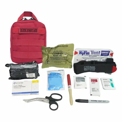 ELITE FIRST AID Trauma Kit: Plastic Bag, 1 People Served, 33 Components - Bleeding Control Kits
