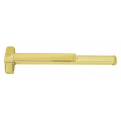 Rim-type exit device with touchbar style, constructed of brass. Designed for emergency egress on doors up to 3 ft wide. Suitable for commercial and institutional applications requiring code-compliant panic hardware.