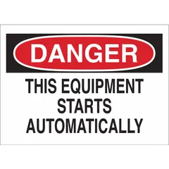 This polyester adhesive sign warns personnel that equipment may start automatically, helping prevent injury. It is suitable for mounting on machinery, control panels, or near automated systems. The sign is not retroreflective and not glow-in-the-dark, with a nominal size of 3 1/2 in x 5 in.