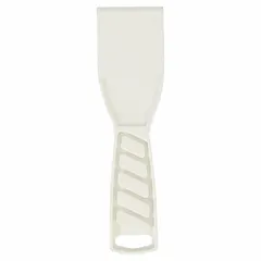 This disposable putty knife features a full, tapered plastic blade and a polypropylene handle. It is designed for applying and smoothing putty, filler, or spackle on surfaces. Suitable for light-duty patching and finishing tasks in construction and maintenance work.