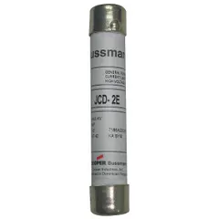E-rated time-delay cylindrical fuse rated 2 A and 2.75 kV AC. Non-indicating design for overcurrent protection in medium-voltage distribution systems, motor circuits, and transformers.