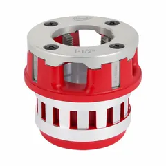 This die head is designed for use with handheld pipe threaders to cut NPT threads on 1 1/2 in pipe. It features right-hand orientation and is constructed from high speed steel. Typical applications include threading steel pipe in plumbing and industrial piping systems.