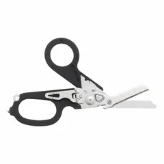 Reusable trauma shears with stainless steel blades featuring rounded ends for safe cutting. Glass-filled nylon handle in black. Overall length 8 inches. Suitable for cutting clothing, bandages, and light materials in emergency medical settings.