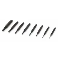 This 8-piece steel punch set features flat tips for removing drive pins in assembly and maintenance tasks. Tip diameters range from 1/16 to 5/16 in, with a 4 in overall length, designed for SAE applications. Suitable for driving out pins without damaging surrounding components in general industrial use