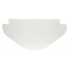 This replacement visor is made of clear, uncoated polycarbonate with an overall height of 9 inches. It is designed for general-purpose face protection in industrial, laboratory, and healthcare settings, providing splash and impact protection.
