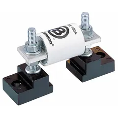 This BUSSMANN fuse block is a 1-pole unit rated for 600 V AC, designed with an open block configuration for mounting semiconductor fuses. It features bolt-down mounting for secure installation in industrial power distribution and protection circuits, such as motor control centers and panel boards.