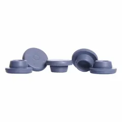 Gray chlorobutyl synthetic rubber stopper, Size 13, with 13 mm top diameter, 7.7 mm bottom diameter, and 6.1 mm overall height. Used to seal laboratory glassware such as flasks and test tubes, providing a gas-tight closure resistant to chemical degradation.