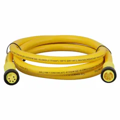 Double-ended cordset with 7/8"-16 male straight and female straight connectors. Features 5 pins, 16 AWG wire, yellow PVC jacket, IP67 and NEMA 6P ratings. Suitable for connecting sensors, actuators, or industrial devices in flexing applications requiring ingress protection.