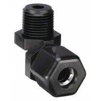 PARKER Compression Fitting Elbow: 3/8 in OD x 3/8 in Pipe Size, Compression x MNPTF, Polypropylene (MPN P6ME6)