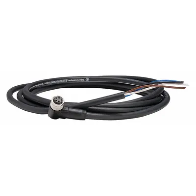 TELEMECANIQUE SENSORS Cordset: M8 Female Right Angle X Bare Wire, 4 Pins, Black, PUR, 5 m Cable Lg - Single-Ended Cordsets with PUR Jacket for Twisting Applications