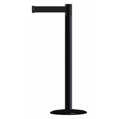 TENSABARRIER Barrier Post with Belt: Black, No Pattern, No Legend, 13 ft Belt Lg - Solid-Color Retractable Belt Post Barriers