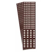 Adhesive pipe marker for identifying low pressure nitrogen lines. Brown background with white legend text and directional arrows. Fits pipes with outside diameter of 3/4 inch and smaller. Supplied in a 5-pack