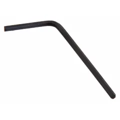L-shaped hex key with two tips, 1.5 mm metric tip size, short length. Made of alloy steel with black oxide finish. Used for tightening or loosening hex socket screws in confined spaces and angled drives.