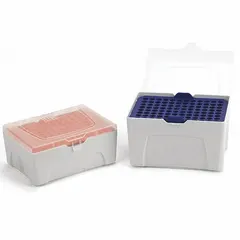 This plastic storage rack in natural color is designed to hold and organize 200uL pipette tips. With an overall height of 15 3/4 inches, it provides convenient access during pipetting workflows in laboratory settings.