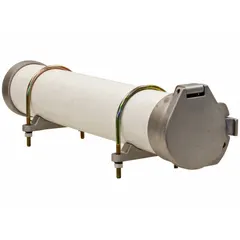 Aluminum conduit carrier kit in silver finish. Overall height 8 in, width 7 1/16 in. Includes zinc-plated U-bolts for mounting. Used to organize and secure conduit during transport in vans and service vehicles.