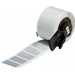 This precut label roll measures 1 in x 1/2 in and is made of polyester with halogen-free and metal-detectable properties. It is compatible with the M610 printer series. Typical applications include industrial labeling in environments where halogen-free materials are required and where metal detection is used to prevent contamination.