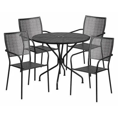 FLASH FURNITURE Round Patio Table Set with Metal Chairs - Round Patio Table Sets