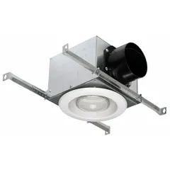 This inline duct fan grille is constructed from plastic and metal in a white finish. It includes a halogen bulb and operates at 120V AC. Designed for use with inline duct fans, it provides a finished cover for duct openings in ventilation systems.