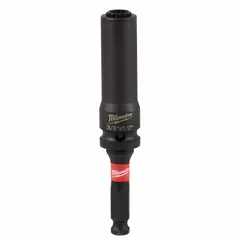 This impact socket features a 1/2" drive size and a 1/2" / 3/8" socket size with a 12-point configuration. It is SAE type, standard length, and uses friction retention. Designed for use with impact tools, it is suitable for fastening and loosening SAE fasteners in automotive, construction, and industrial applications.
