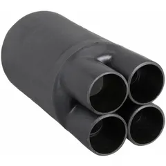 This black heat shrink breakout boot from 3M has a 1.75 in inner diameter before shrinking and 0.98 in after shrinking. It is used to seal and protect cable splices and terminations where multiple cables branch from a main cable, providing environmental sealing and strain relief. Sold in a pack of 1.