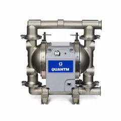 This GRACO electric diaphragm pump features a stainless steel body with 32 Ra surface roughness, a 316 stainless steel seat, and Santoprene check valves. It operates on three-phase 380-480V AC power with a 1 1/2 in connection. Designed for sanitary fluid transfer in food, dairy, beverage, and pharmaceutical applications.