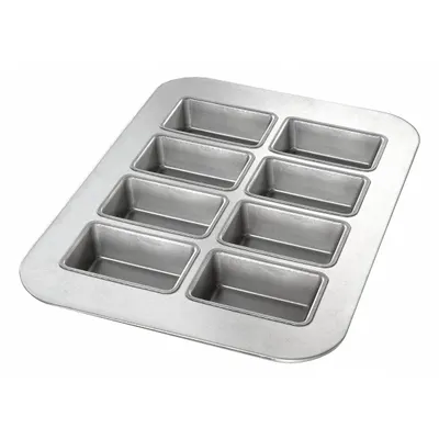 CHICAGO METALLIC Mini Loaf Pan: Aluminized Steel, 8 Slots, 11 1/8 in Overall Wd - Bread & Loaf Pans