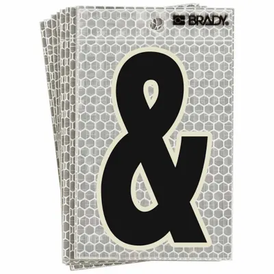 BRADY Punctuation Label: 3 in Character Ht, Indoor/Outdoor, Gothic, Black, Ampersand (&) - Reflective Permanent Letters & Numbers