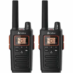 FRS analog personal radio operating at 1.1 W with 40 channels. Features numeric display and up to 12 hours of battery life. No FCC license required. Suitable for short-range voice communication in outdoor recreation, construction, event coordination, and security applications.