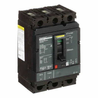 SQUARE D Molded Case Circuit Breaker: 60 A Amps, 25kA at 240V AC, Fixed, Line/Load Lug - H-Frame Square D Molded Case Circuit Breakers